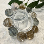 Aquamarine & Silver Rutile Quartz Design Bracelet, 16-16.8mm & 18.5mm