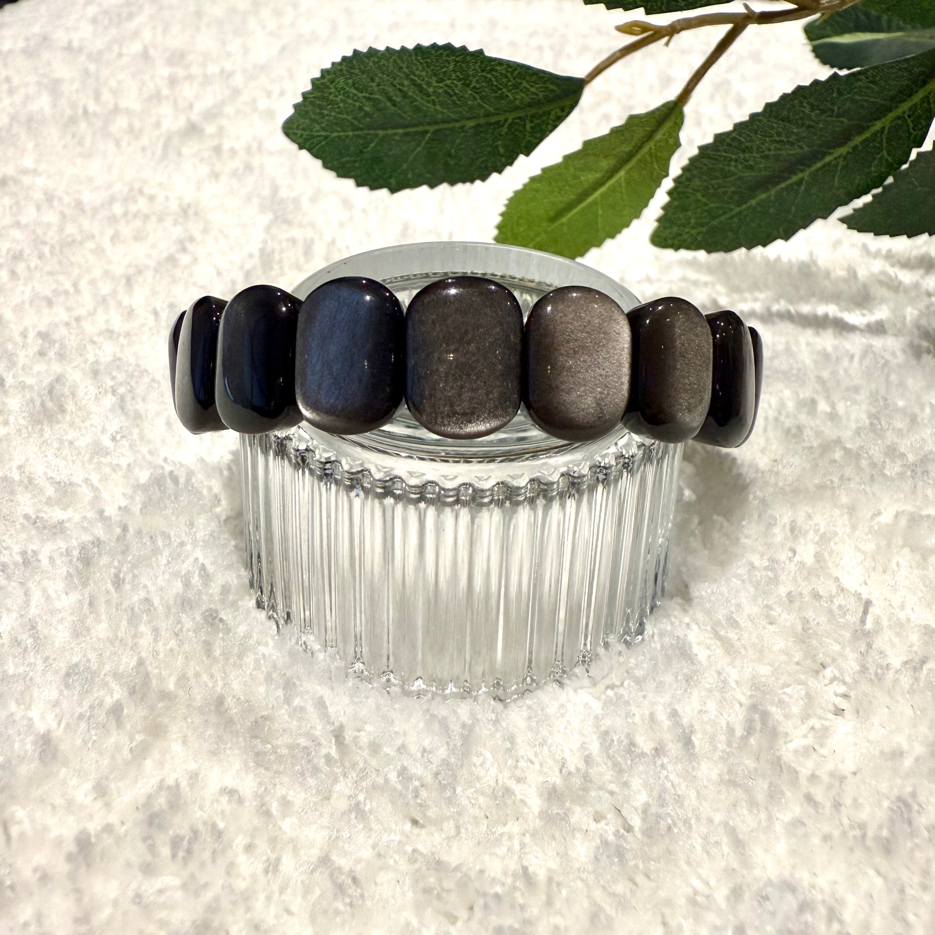 Natural Silver Obsidian Gemstone Bracelet, 14mm x 6mm (suit 17cm)