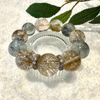 Aquamarine & Silver Rutile Quartz Design Bracelet, 16-16.8mm & 18.5mm