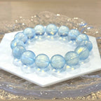 12.3-13mm Aquamarine Light Blue Crystal Beaded Bracelet, Adjustable 14-17cm