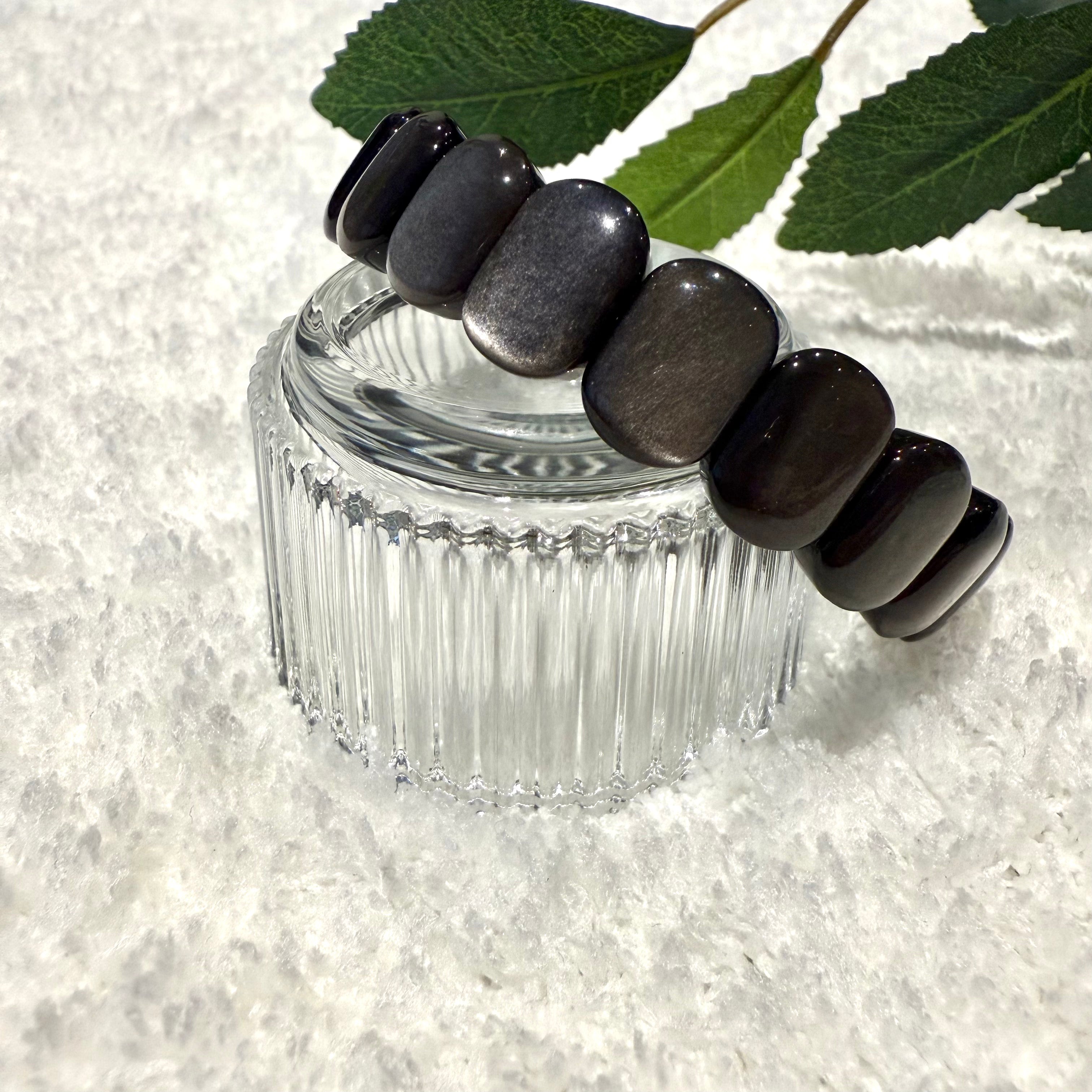 Natural Silver Obsidian Gemstone Bracelet, 14mm x 6mm (suit 17cm)