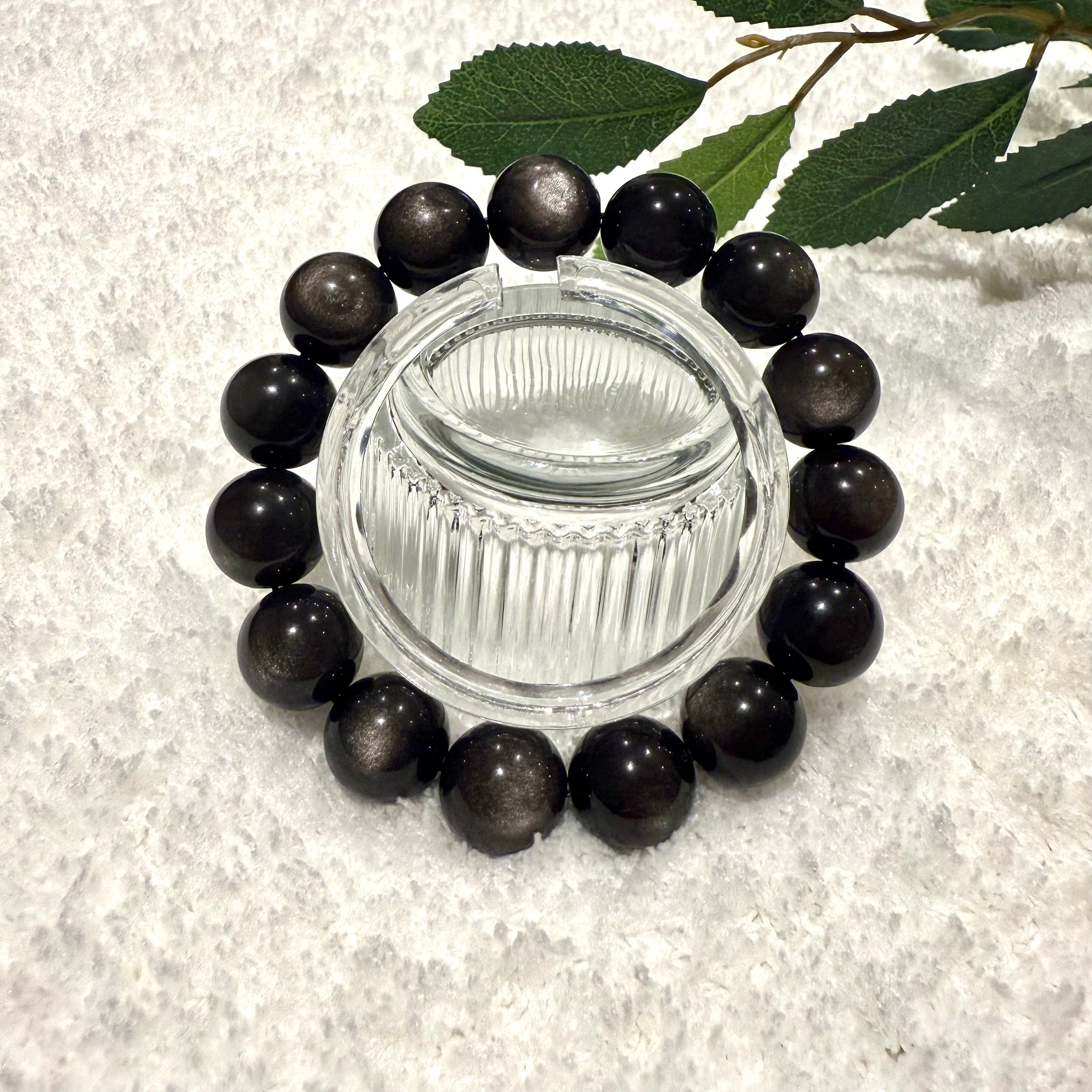 Natural Silver Obsidian Gemstone Bracelet, 14mm