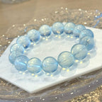 12.3-13mm Aquamarine Light Blue Crystal Beaded Bracelet, Adjustable 14-17cm