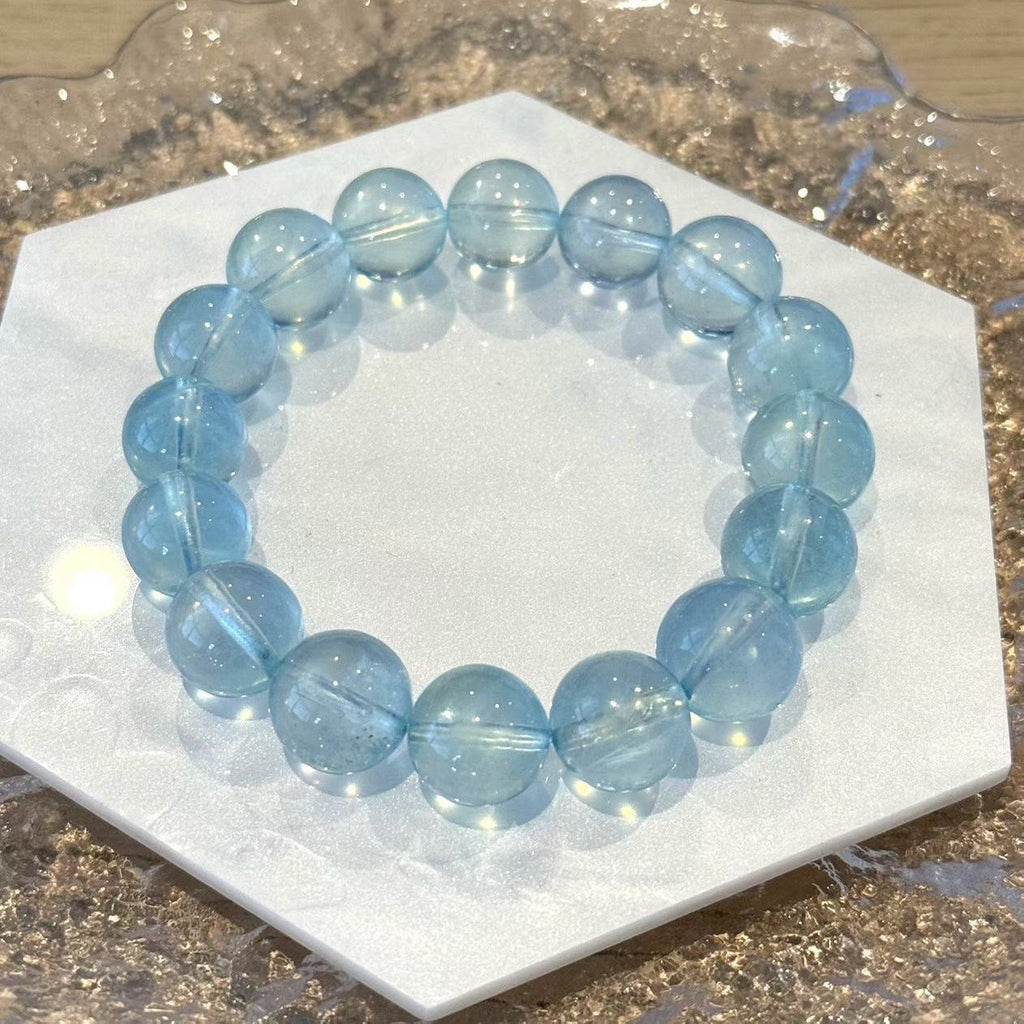 11-11.5mm Aquamarine Light Blue Crystal Beaded Bracelet, Adjustable 14-17cm