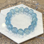 11-11.5mm Aquamarine Light Blue Crystal Beaded Bracelet, Adjustable 14-17cm