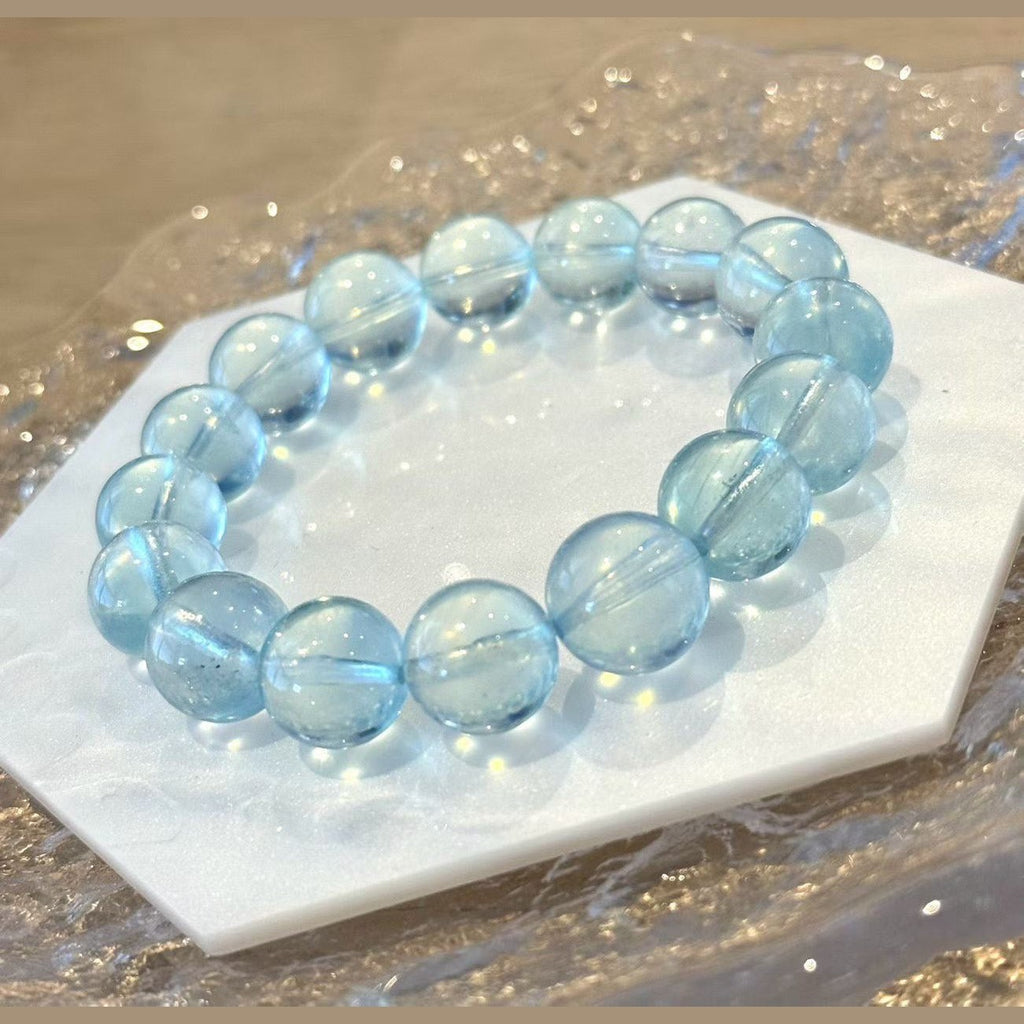 11-11.5mm Aquamarine Light Blue Crystal Beaded Bracelet, Adjustable 14-17cm