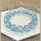 11-11.5mm Aquamarine Light Blue Crystal Beaded Bracelet, Adjustable 14-17cm