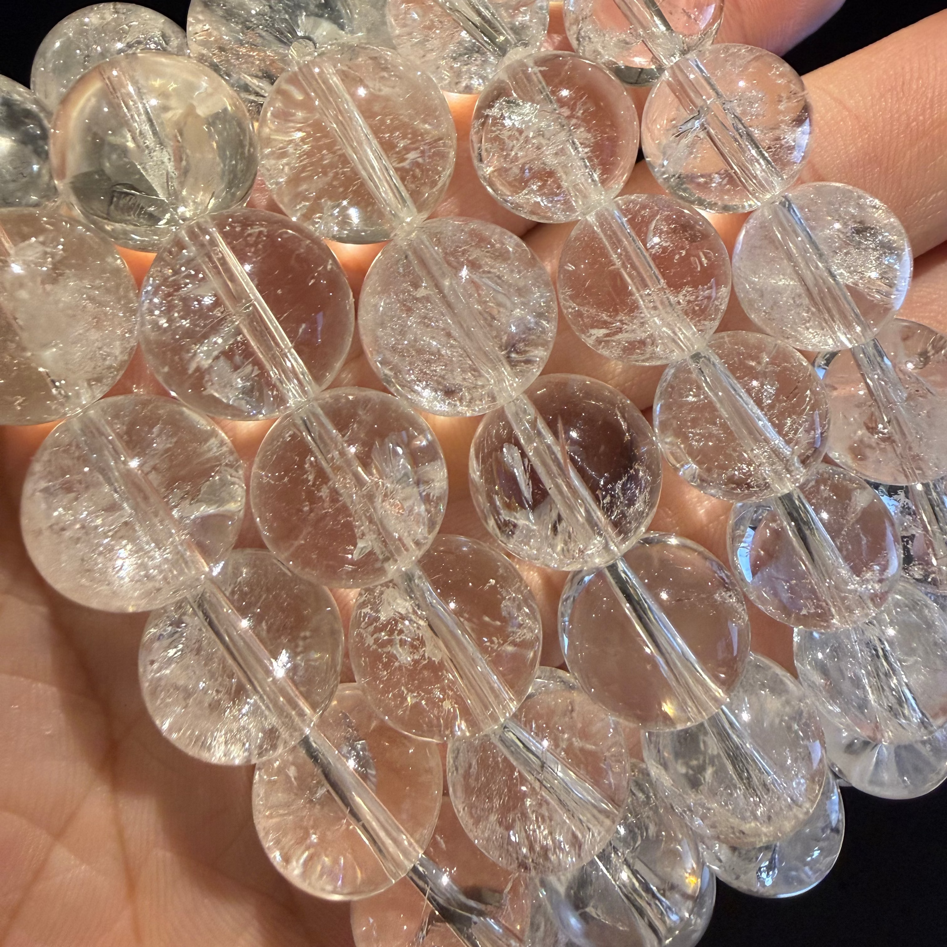 Clear Natural Azeztulite Quartz Rainbow Play Crystal Bracelet, 12mm/14mm at Aura Crystals Bracelet Online Store