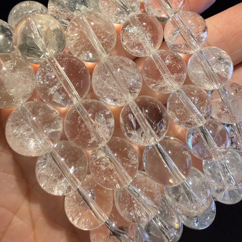 Clear Natural Azeztulite Quartz Rainbow Play Crystal Bracelet, 12mm/14mm at Aura Crystals Bracelet Online Store