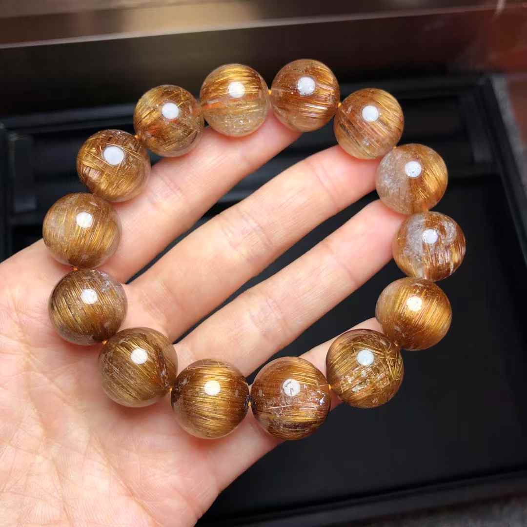 Premium Old-Mine Copper Rutilated Quartz Bracelet – 15mm