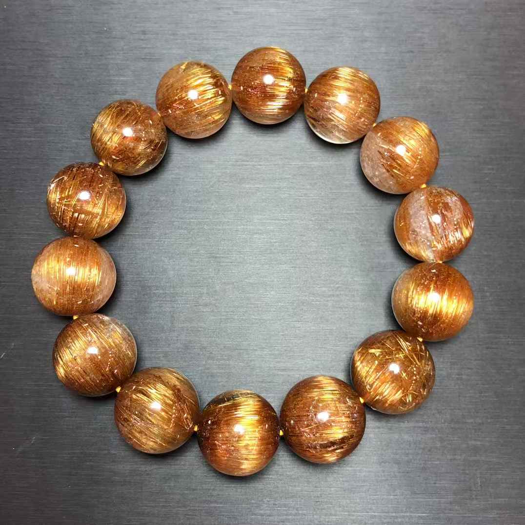 Premium Old-Mine Copper Rutilated Quartz Bracelet – 15mm