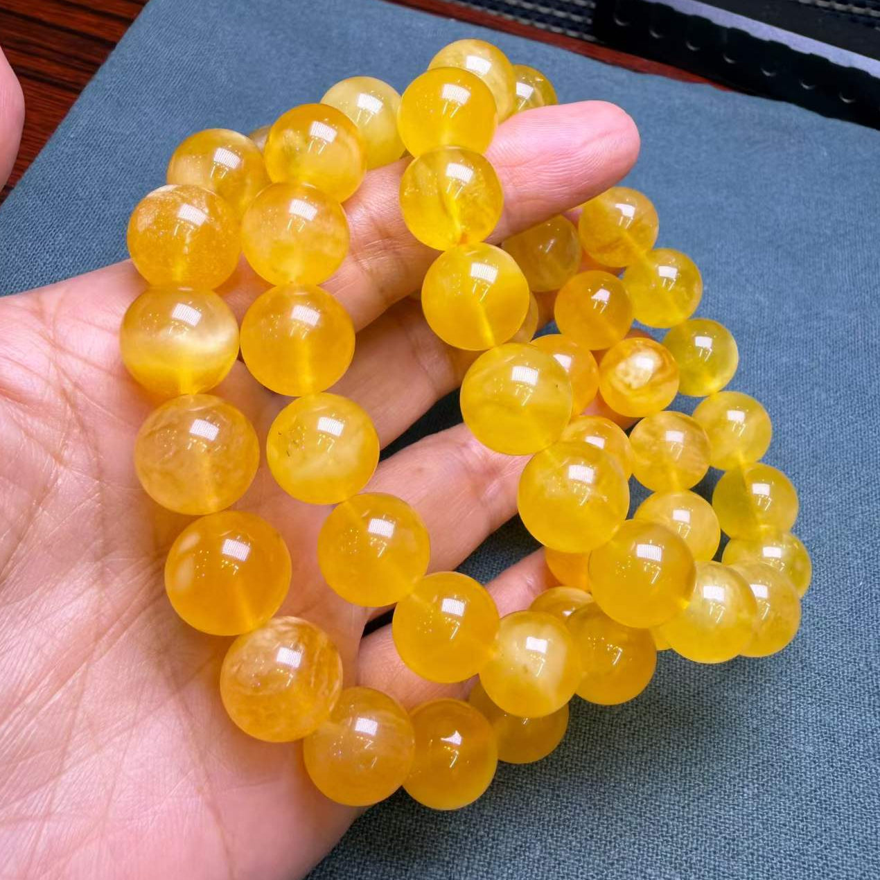 Natural Golden Yellow Beeswax Amber Bracelet – 12mm+