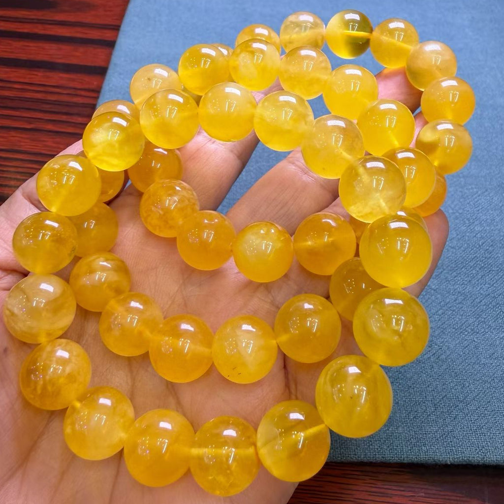 Natural Golden Yellow Beeswax Amber Bracelet – 12mm+