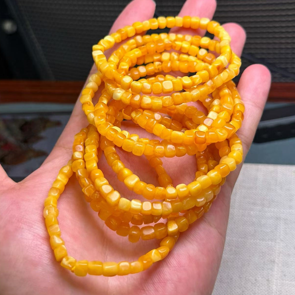 Beeswax Amber Cube Bead Bracelet – 5–6mm