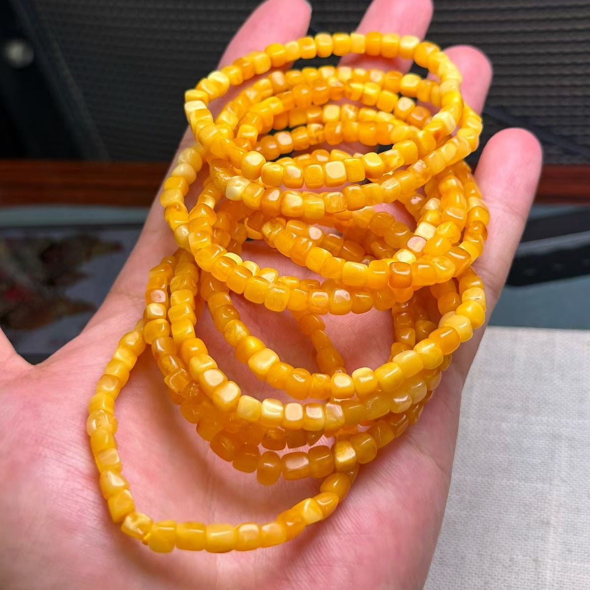 Beeswax Amber Cube Bead Bracelet – 5–6mm