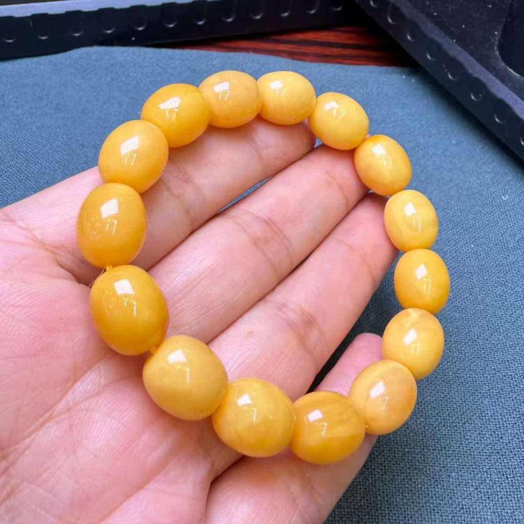 Beeswax Amber Oval Bead Bracelet – 10mm+