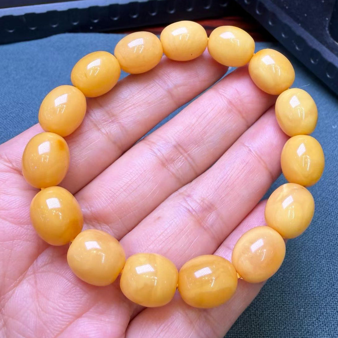 Beeswax Amber Oval Bead Bracelet – 10mm+