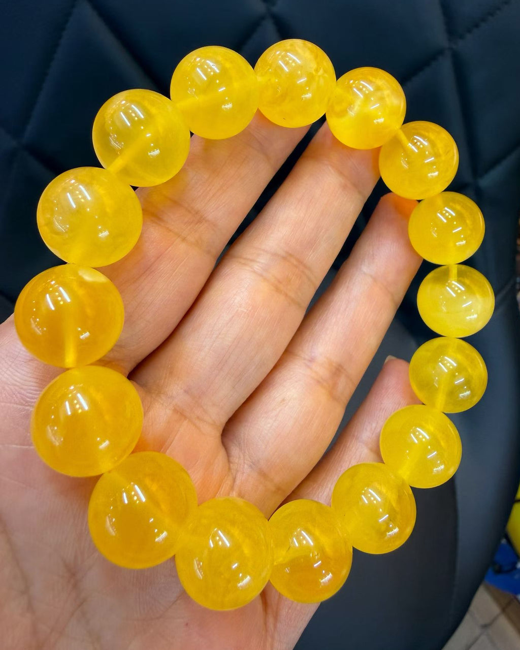 Natural Golden Yellow Beeswax Amber Bracelet – 13.5mm+