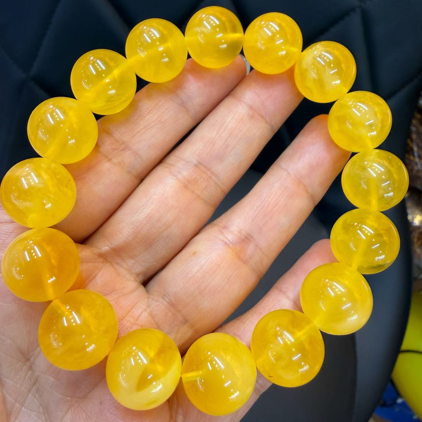 Natural Golden Yellow Beeswax Amber Bracelet – 13.5mm+
