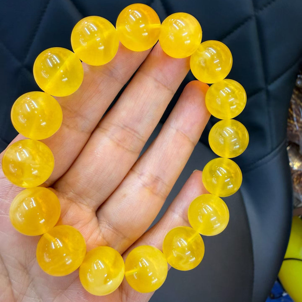 Natural Golden Yellow Beeswax Amber Bracelet – 13.5mm+