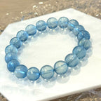 9.5 -10 mm Premium Aquamarine Blue Crystal Beaded Bracelet, Adjustable 14-17 cm