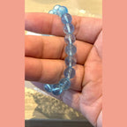 9.5 -10 mm Premium Aquamarine Blue Crystal Beaded Bracelet, Adjustable 14-17 cm