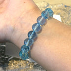 8.5 -9.0 mm Premium Aquamarine Blue Crystal Beaded Bracelet, Adjustable 14-17 cm