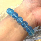 13 -13.5 mm Premium Aquamarine Blue Crystal Beaded Bracelet, Adjustable 14-17 cm