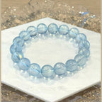 9.0-9.5 mm Aquamarine Light Blue Crystal Beaded Bracelet, Adjustable 14-17 cm