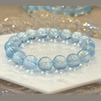 9.0-9.5 mm Aquamarine Light Blue Crystal Beaded Bracelet, Adjustable 14-17 cm