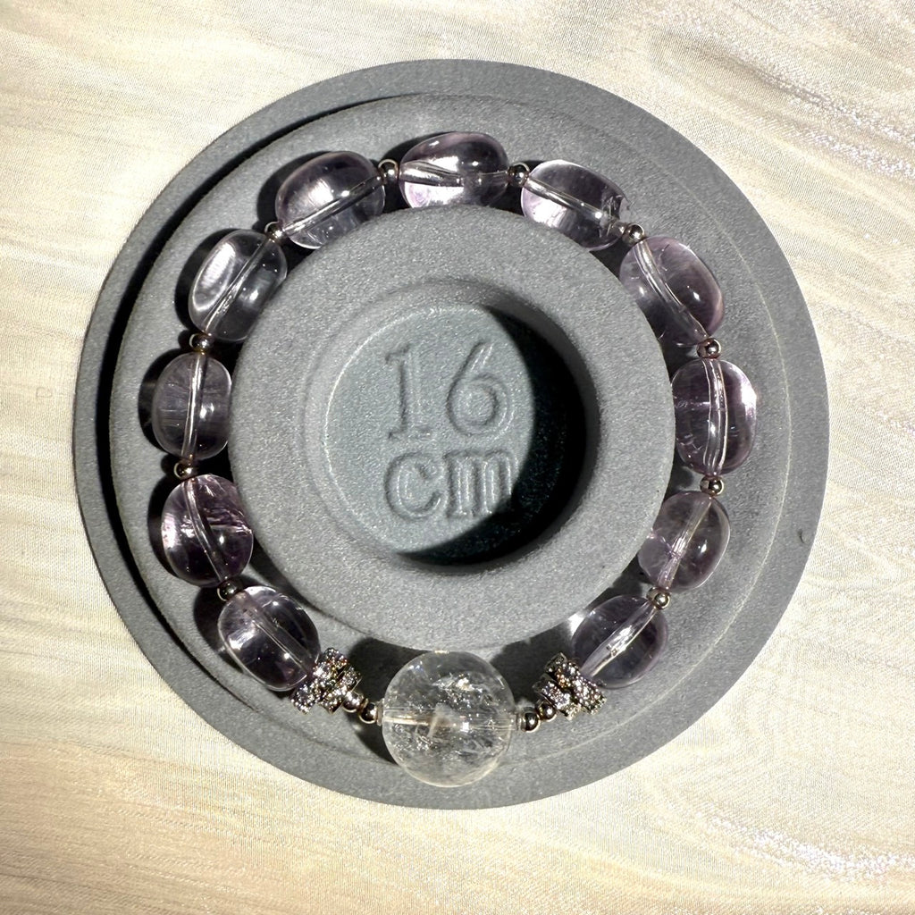 Bolivian Amethyst & Azeztulite Clear Quartz 16cm Bracelet, 9.5-10mm & 15.5mm