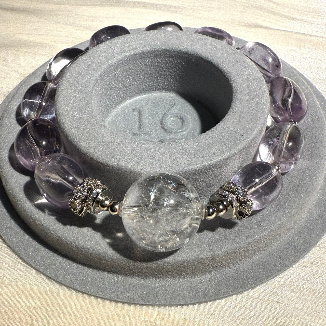 Bolivian Amethyst & Azeztulite Clear Quartz 16cm Bracelet, 9.5-10mm & 15.5mm