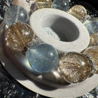 16mm -16.8mm & 18.5mm Aquamarine & Silver Rutile Quartz Design Bracelet