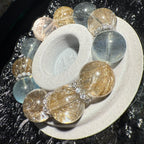 16mm -16.8mm & 18.5mm Aquamarine & Silver Rutile Quartz Design Bracelet