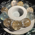 16mm -16.8mm & 18.5mm Aquamarine & Silver Rutile Quartz Design Bracelet