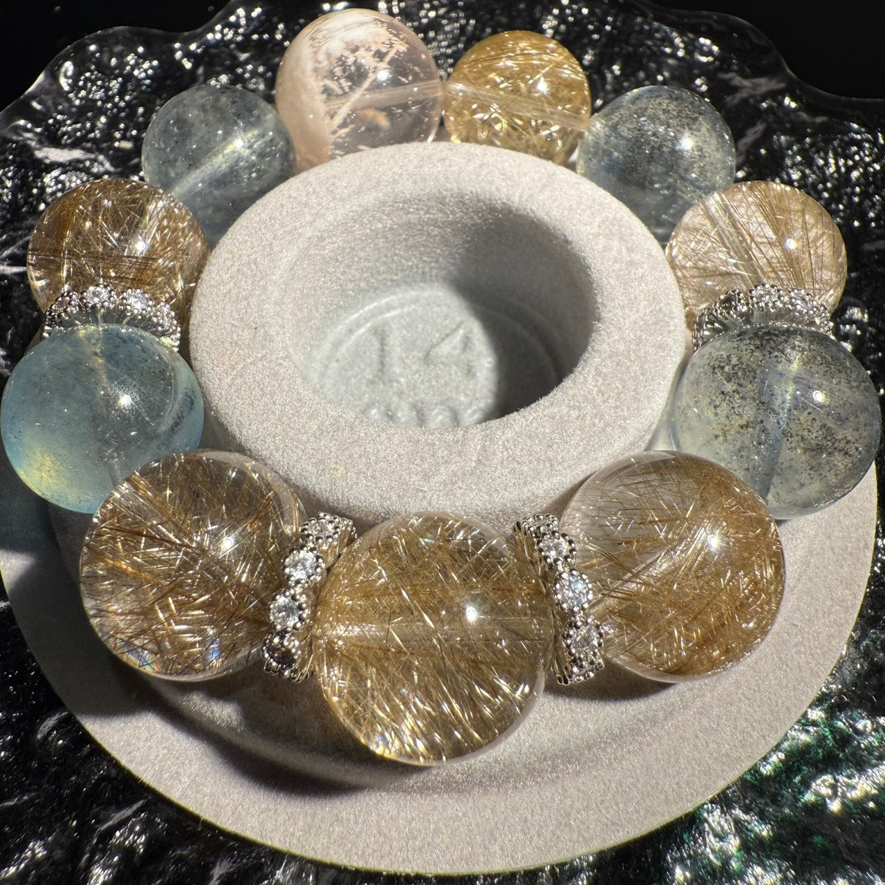 16mm -16.8mm & 18.5mm Aquamarine & Silver Rutile Quartz Design Bracelet