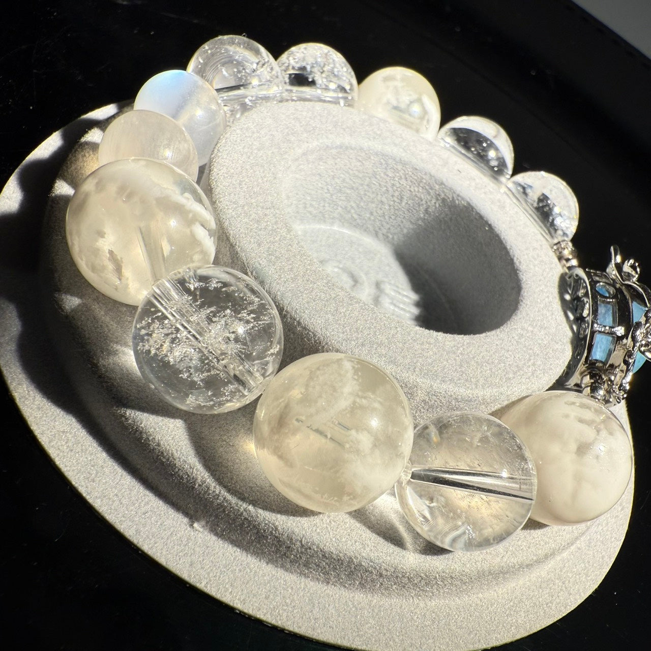 Aquamarine, Azeztulite, Snow Phantom Quartz 16cm Bracelet, 13.5 -14.5mm & 11.5mm