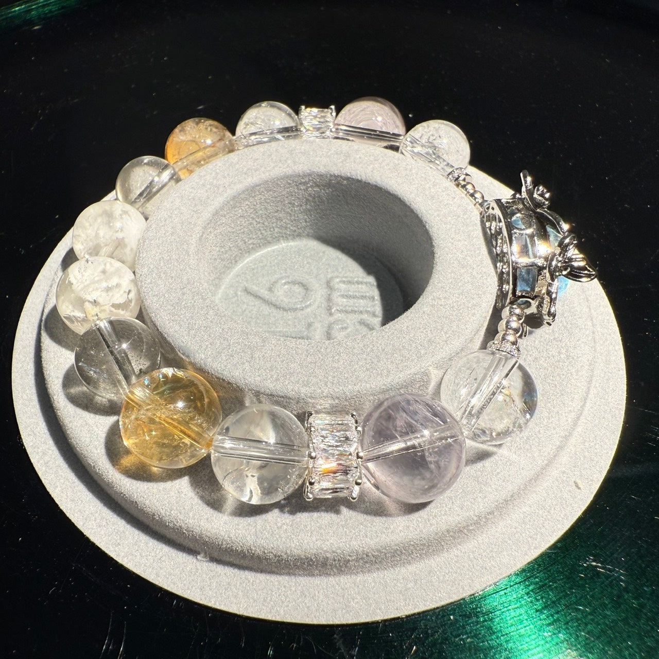 Aquamarine, Amethyst, Yellow & Clear Azeztulite, Green Garden, Snow Phantom Quartz 16cm Bracelet, 11.5-12.5mm
