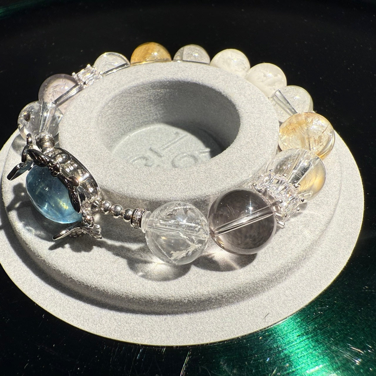 Aquamarine, Amethyst, Yellow & Clear Azeztulite, Green Garden, Snow Phantom Quartz 16cm Bracelet, 11.5-12.5mm