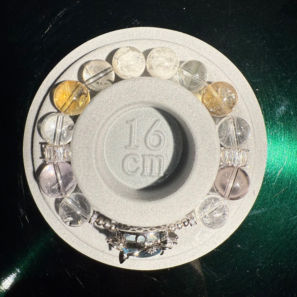 Aquamarine, Amethyst, Yellow & Clear Azeztulite, Green Garden, Snow Phantom Quartz 16cm Bracelet, 11.5-12.5mm