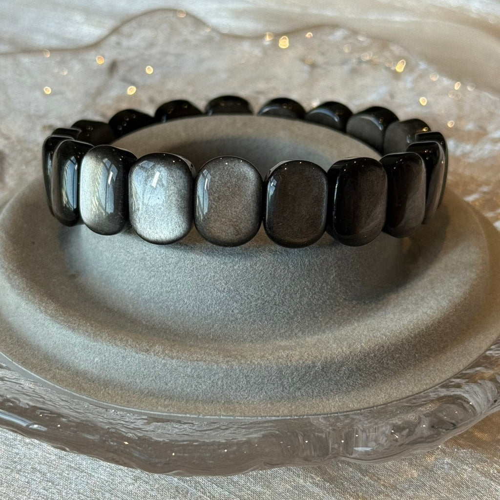 Natural Silver Obsidian Gemstone Bracelet, 14mm x 6mm (suit 17cm)