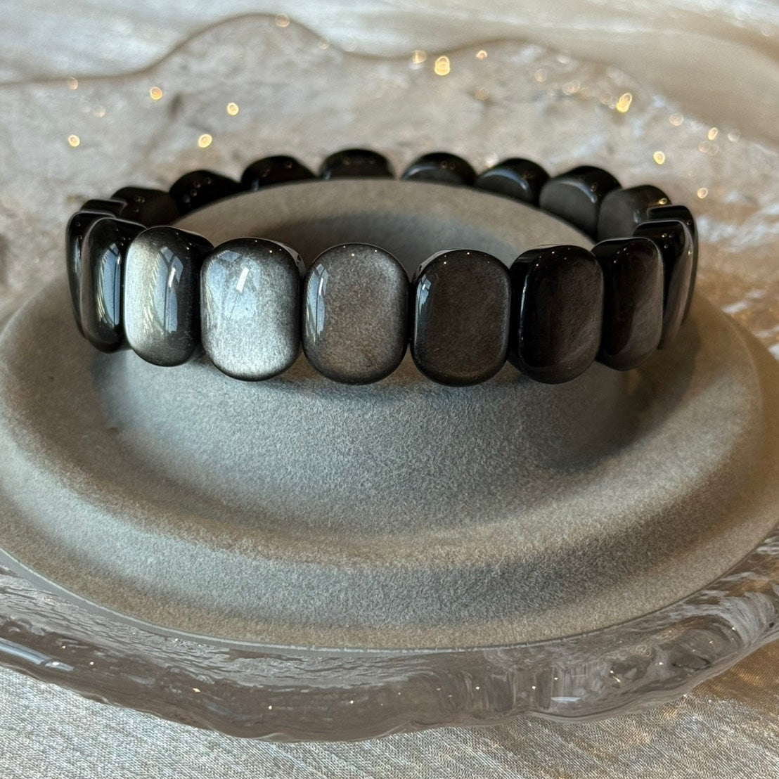 Natural Silver Obsidian Gemstone Bracelet, 14mm x 6mm (suit 17cm)