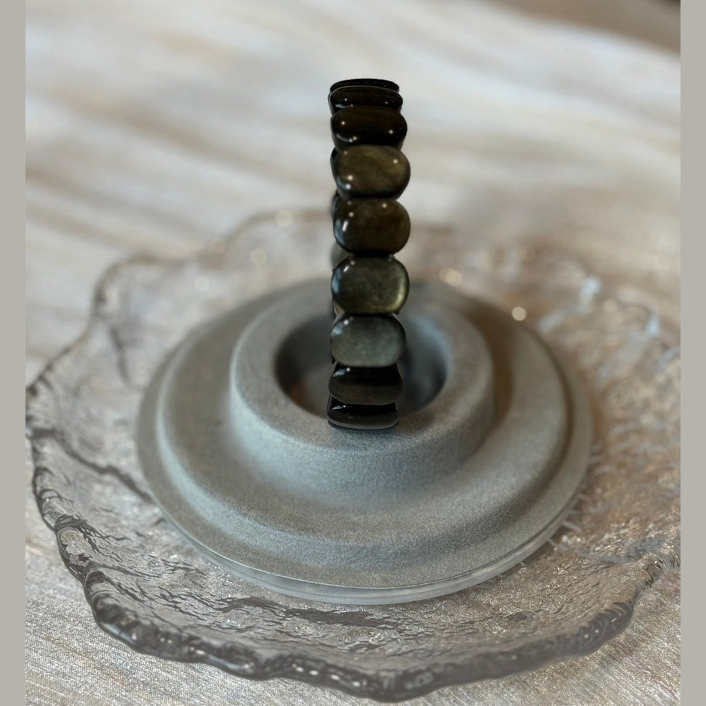 Natural Silver Obsidian Gemstone Bracelet, 14mm x 6mm (suit 17cm)