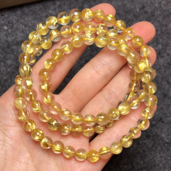 Brazilian Titanium & Golden Rutilated Quartz 3-Wrap Bracelet – 6.5mm