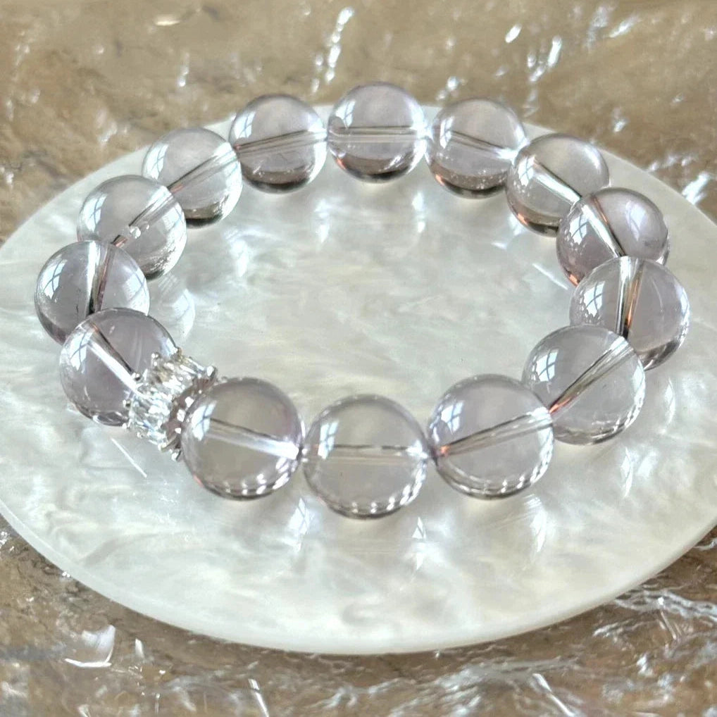 12mm Premium Bolivian Amethyst Crystal Beaded Bracelet, Adjustable 14-17cm