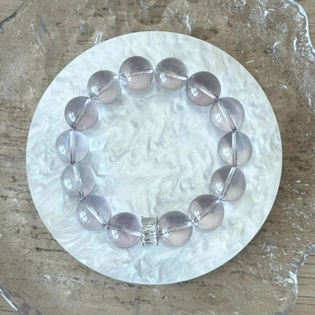 12mm Premium Bolivian Amethyst Crystal Beaded Bracelet, Adjustable 14-17cm