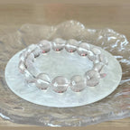 12 - 12.5 mm Natural Icy Orange Rose Quartz Crystal Beaded Bracelet, Adjustable 14-17 cm