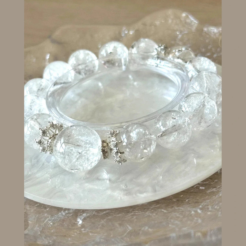 12mm & 15mm Clear Quartz Azeztulite Rainbow Play Crystal Beaded 15cm Bracelet