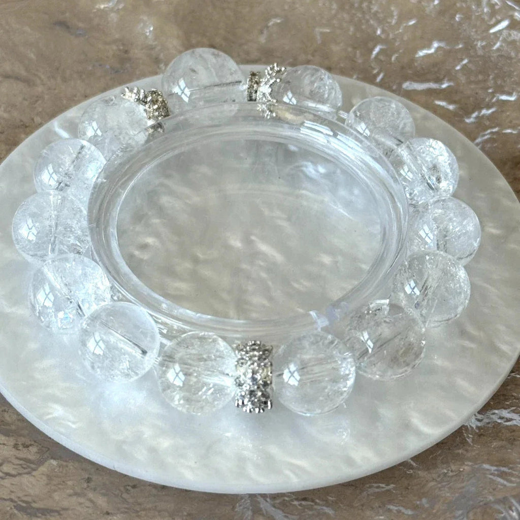 12mm & 15mm Clear Quartz Azeztulite Rainbow Play Crystal Beaded 15cm Bracelet