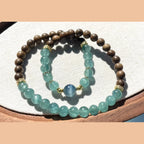 6-7mm Blue-Green Kyanite Agarwood Beaded Bracelet Gold-Tone 14-17cm Adjustable